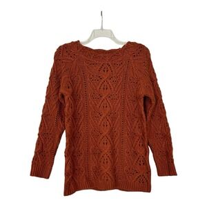 Indigo Soul‎ Sweater Women Medium Burnt Orange Pullover Scalloped Neckline Boho